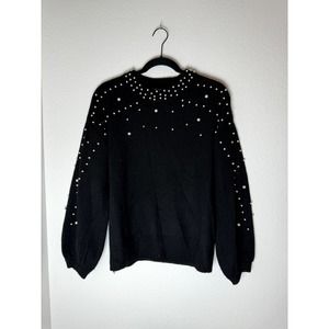 INC Concepts black sweater with pearl and silver beads. Size‎ small.